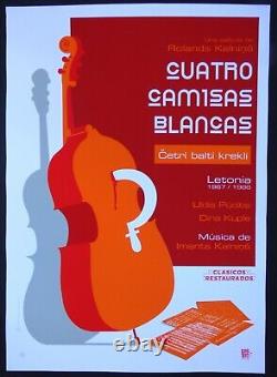 FOUR WHITE SHIRTS Cuban Screenprint Poster for Censored Soviet Movie CUBA LATVIA
